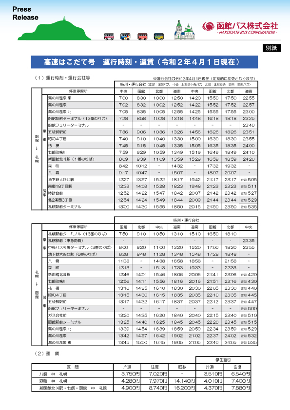 道 南 バス 時刻 表